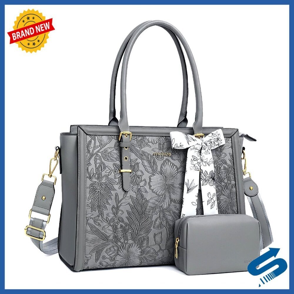 PU Leather Tote Bag Elegant Retro Laptop Computer Bag with Scarf Clutch
